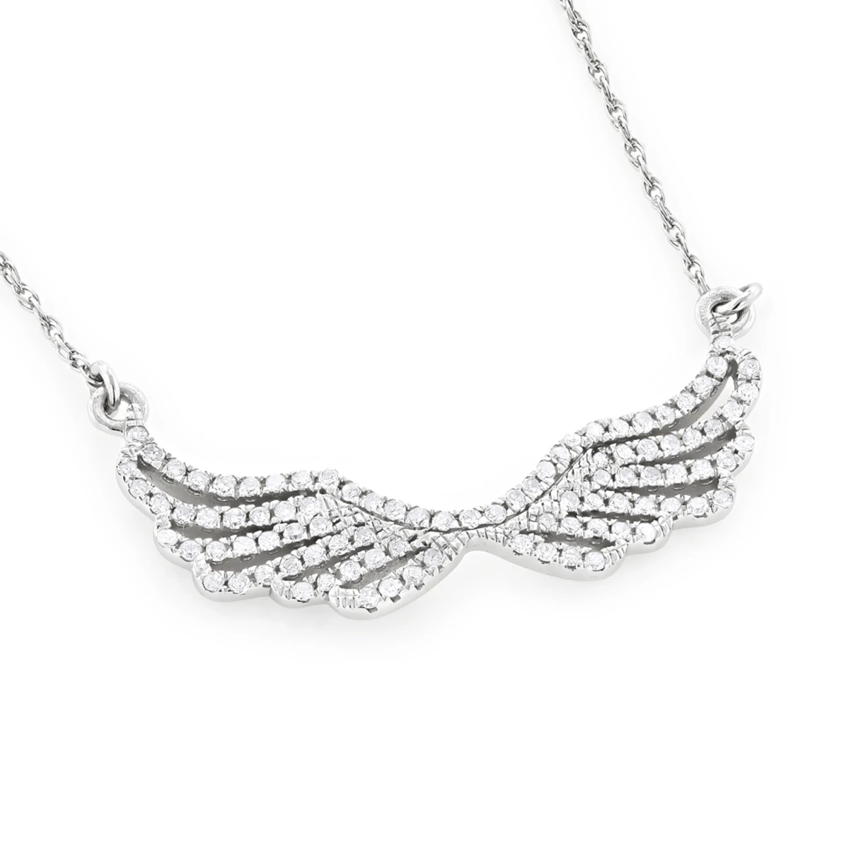 14K White Gold Ladies Diamond Wings Necklace Pendant By Luxurman 1 14K White Gold Ladies Diamond Wings Necklace Pendant By Luxurman