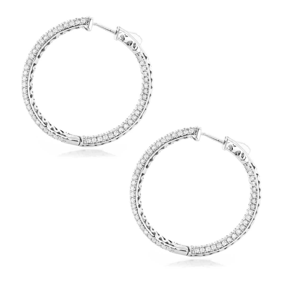 Large 5 Carat 1.5in Ladies Inside Out Diamond Hoop Earrings 14K Yellow Gold 4 Large 5 Carat 1.5in Ladies Inside Out Diamond Hoop Earrings 14K Yellow Gold - Image 4