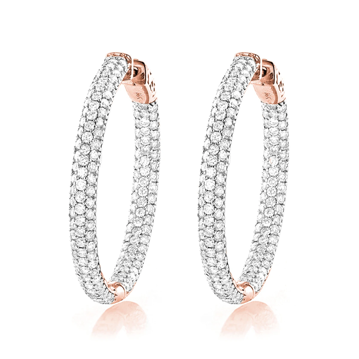 Large 5 Carat 1.5in Ladies Inside Out Diamond Hoop Earrings 14K Yellow Gold 3 Large 5 Carat 1.5in Ladies Inside Out Diamond Hoop Earrings 14K Yellow Gold - Image 3