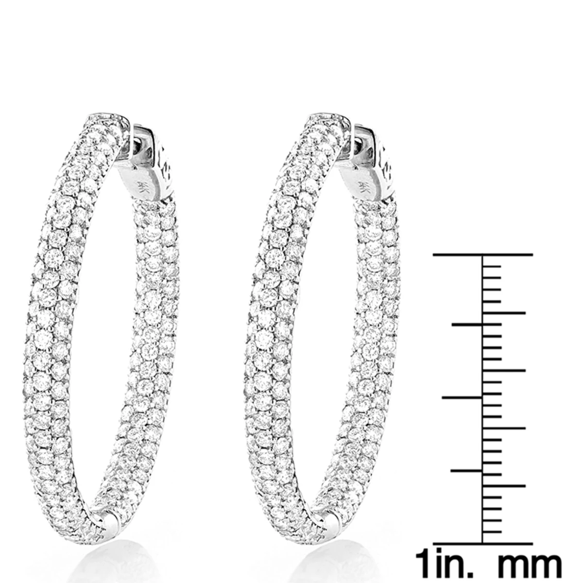 Large 5 Carat 1.5in Ladies Inside Out Diamond Hoop Earrings 14K Yellow Gold 6 Large 5 Carat 1.5in Ladies Inside Out Diamond Hoop Earrings 14K Yellow Gold - Image 6