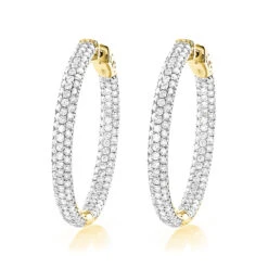 Large 5 Carat 1.5in Ladies Inside Out Diamond Hoop Earrings 14K Yellow Gold