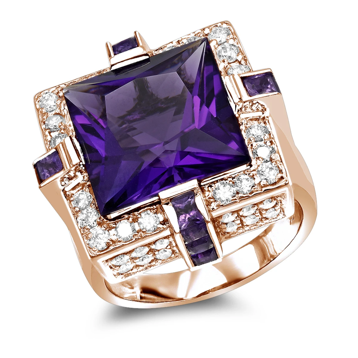 14K White Gold Large Diamond Amethyst Cocktail Ring For Women By Luxurman 14ct 3 14K White Gold Large Diamond Amethyst Cocktail Ring For Women By Luxurman 14ct - Image 3