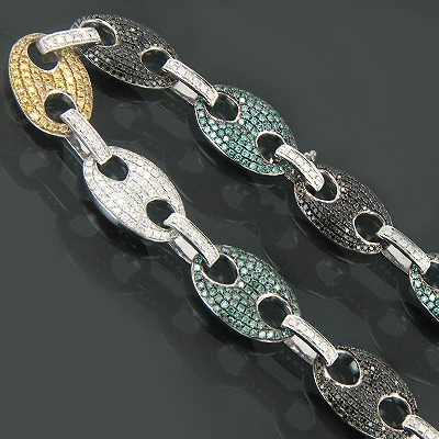 14K White Gold Men's Color Diamond Gucci Link Chain 29ct 1 14K White Gold Men's Color Diamond Gucci Link Chain 29ct