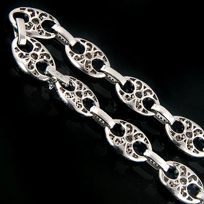 14K White Gold Men's Color Diamond Gucci Link Chain 29ct 2 14K White Gold Men's Color Diamond Gucci Link Chain 29ct - Image 2