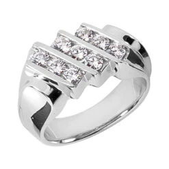 14K White Gold Men's Diamond Ring 1.08ct 10.2mm