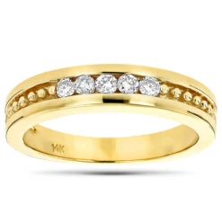 14K Yellow Gold Men's Diamond Wedding Band 0.25ct 4.6mm