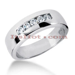 5 Stone 14K White Gold Men's Diamond Wedding Band 0.4ct