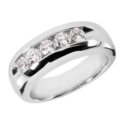 14K White Gold Men's Diamond Wedding Band 1ct 8.2mm
