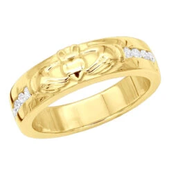 Ornamented 14K Yellow Gold Men's Diamond Wedding Ring 0.24ct