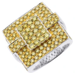 Men's Diamond Ring With 4 Carats Of Yellow Diamonds 14K White Gold
