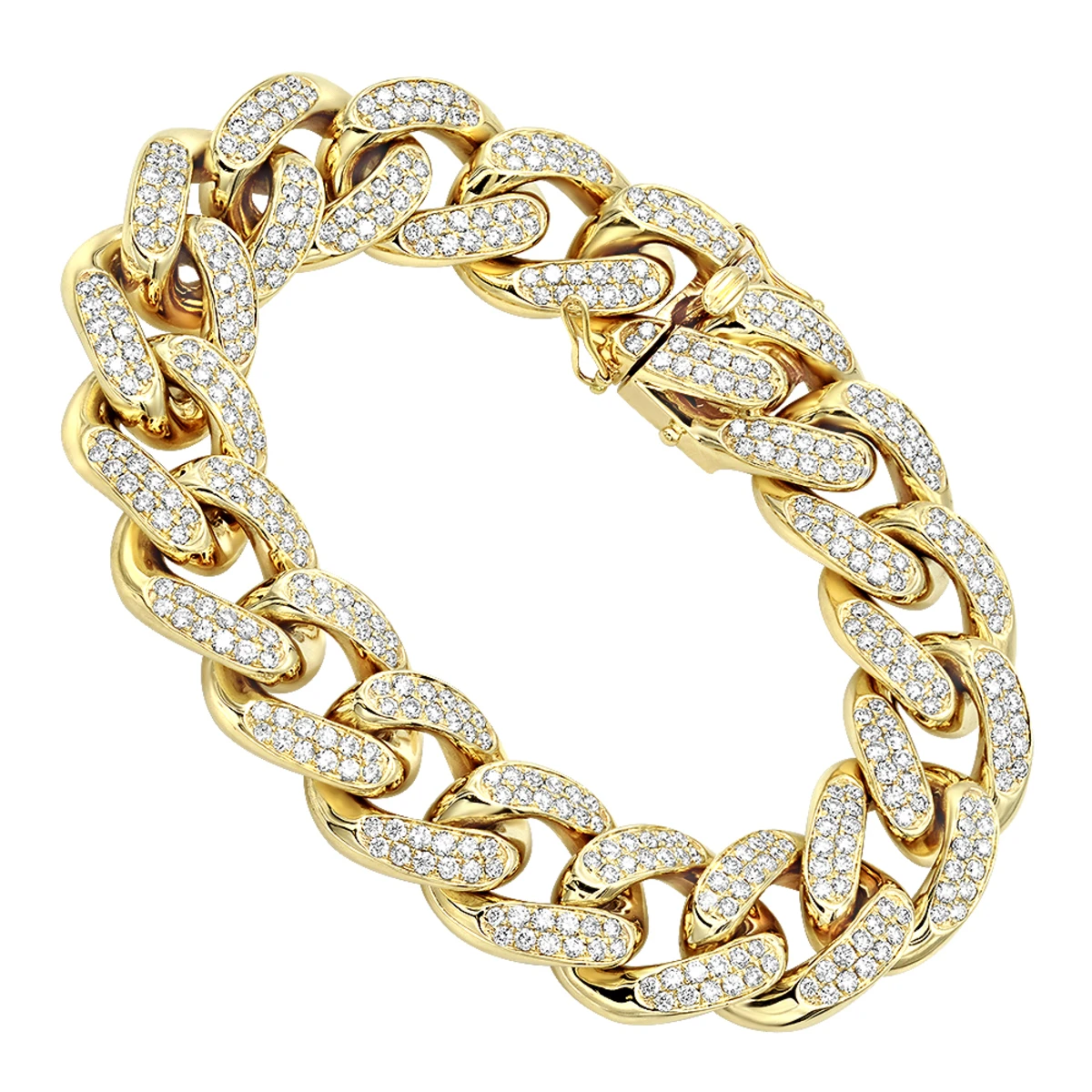 14K Yellow Gold Miami Cuban Link Chain Diamond Bracelet For Men 11.05ct 1 14K Yellow Gold Miami Cuban Link Chain Diamond Bracelet For Men 11.05ct