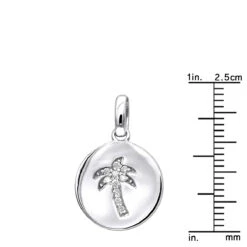 14K White Gold Palm Tree Circle Diamond Pendant 0.1ct Small Charm -Urban Jewels Shop 14k gold palm tree circle diamond pendant 010ct p 35181 rulerwh