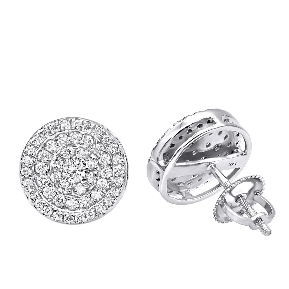 14K White Gold Pave Diamond Earrings For Men & Women 3/4ct Studs Real Diamonds 1 14K White Gold Pave Diamond Earrings For Men & Women 3/4ct Studs Real Diamonds