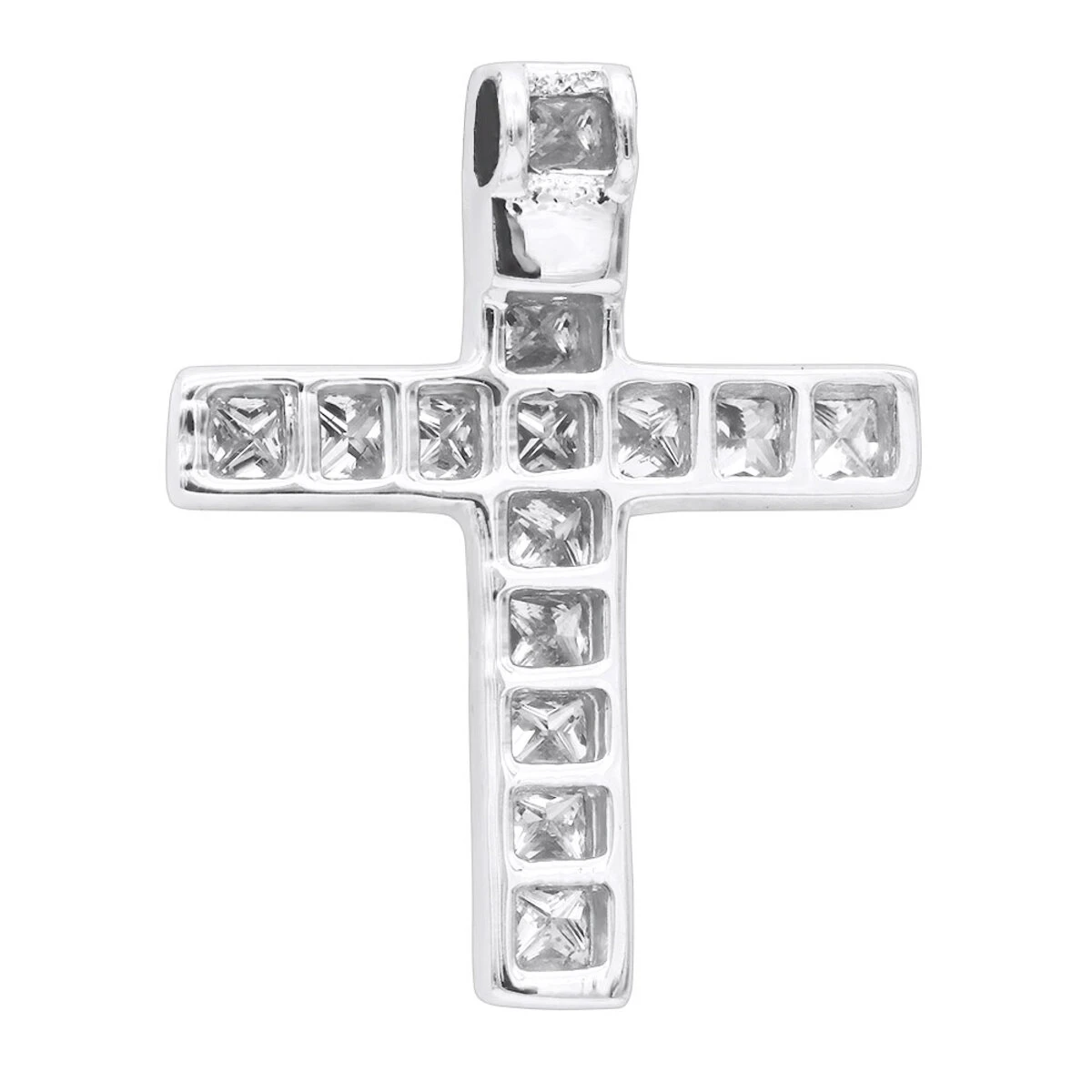 14K White Gold Princess Cut Diamond Cross Necklace 0.7ct 4 14K White Gold Princess Cut Diamond Cross Necklace 0.7ct - Image 4