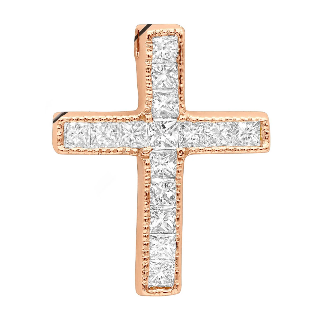 14K White Gold Princess Cut Diamond Cross Necklace 0.7ct 3 14K White Gold Princess Cut Diamond Cross Necklace 0.7ct - Image 3