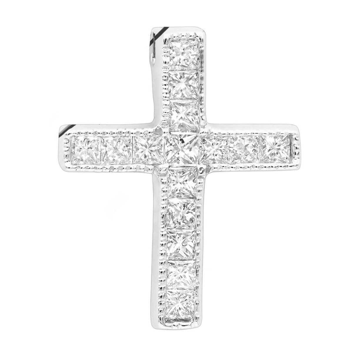 14K White Gold Princess Cut Diamond Cross Necklace 0.7ct 1 14K White Gold Princess Cut Diamond Cross Necklace 0.7ct