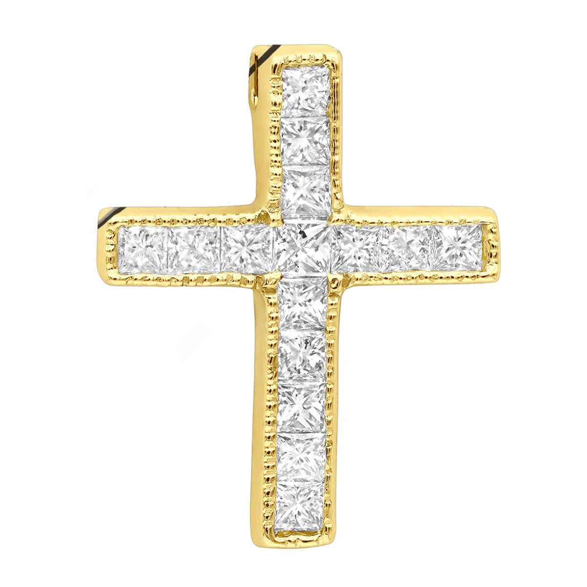 14K White Gold Princess Cut Diamond Cross Necklace 0.7ct 2 14K White Gold Princess Cut Diamond Cross Necklace 0.7ct - Image 2