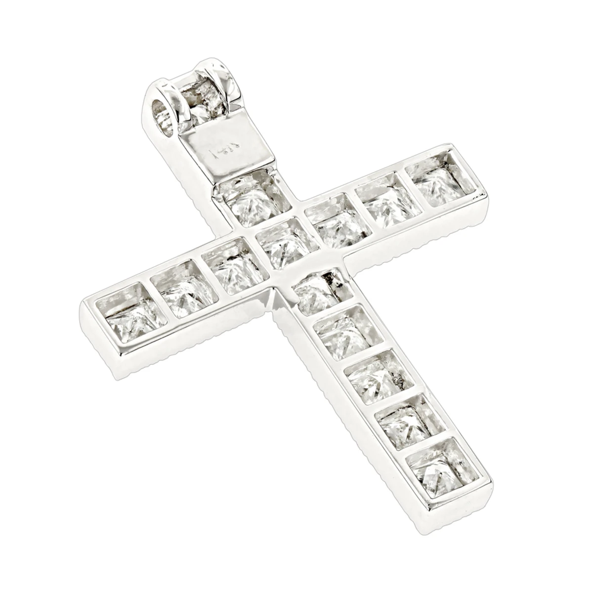 14K White Gold Princess Cut Diamond Cross Necklace 2.55ct 4 14K White Gold Princess Cut Diamond Cross Necklace 2.55ct - Image 4