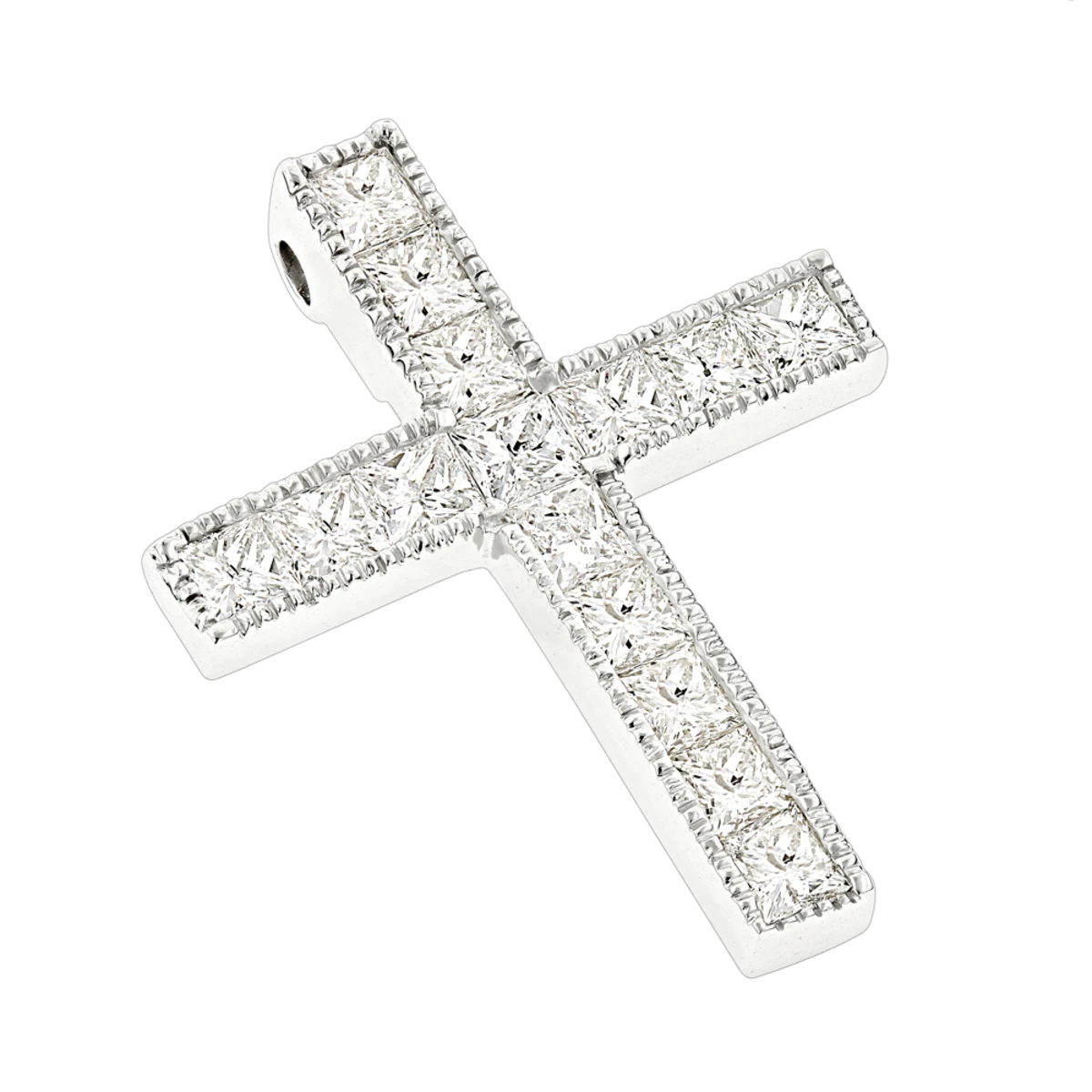 14K White Gold Princess Cut Diamond Cross Necklace 2.55ct 1 14K White Gold Princess Cut Diamond Cross Necklace 2.55ct