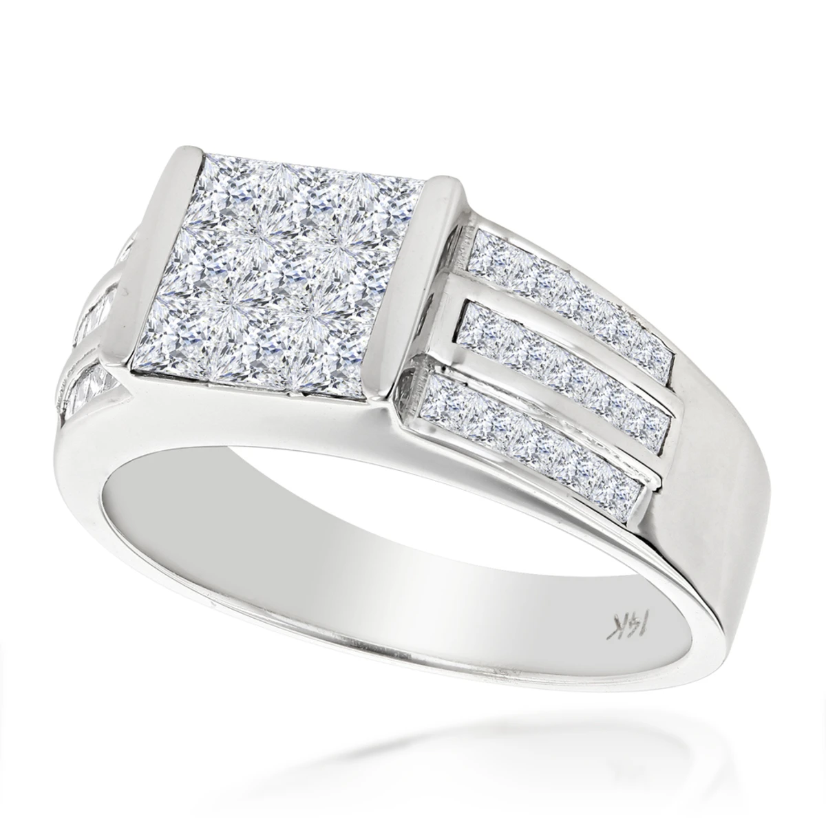 14K White Gold Princess Cut Diamond Ring 1.75ct Unique Wedding Band 1 14K White Gold Princess Cut Diamond Ring 1.75ct Unique Wedding Band