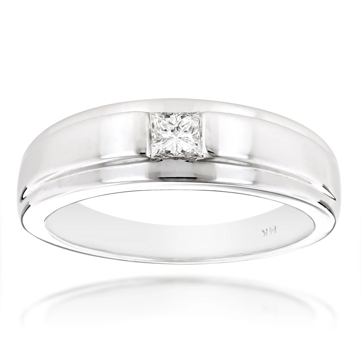 Solitaire 14K White Gold Princess Cut Diamond Wedding Band 0.25ct 1 Solitaire 14K White Gold Princess Cut Diamond Wedding Band 0.25ct