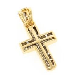 14K Yellow Gold Princess Diamond Cross Pendant 0.76ct -Urban Jewels Shop 14k gold princess diamond cross pendant 076ct p 6610 backye