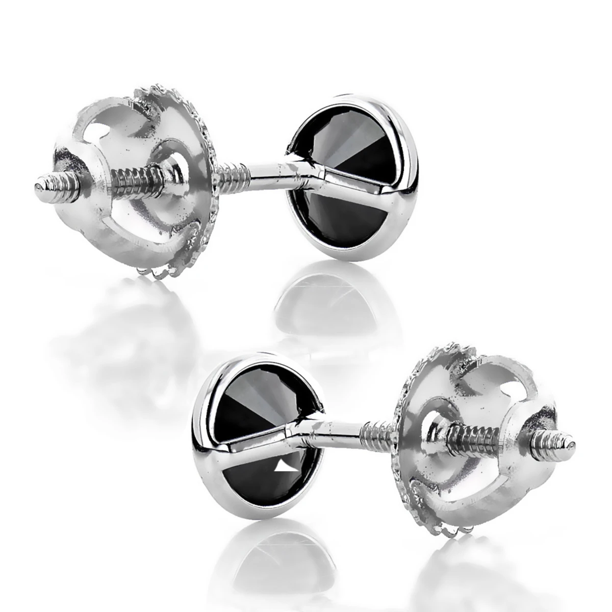 14K White Gold Round Black Diamond Stud Earrings Bezel 1/2ct 4 14K White Gold Round Black Diamond Stud Earrings Bezel 1/2ct - Image 4