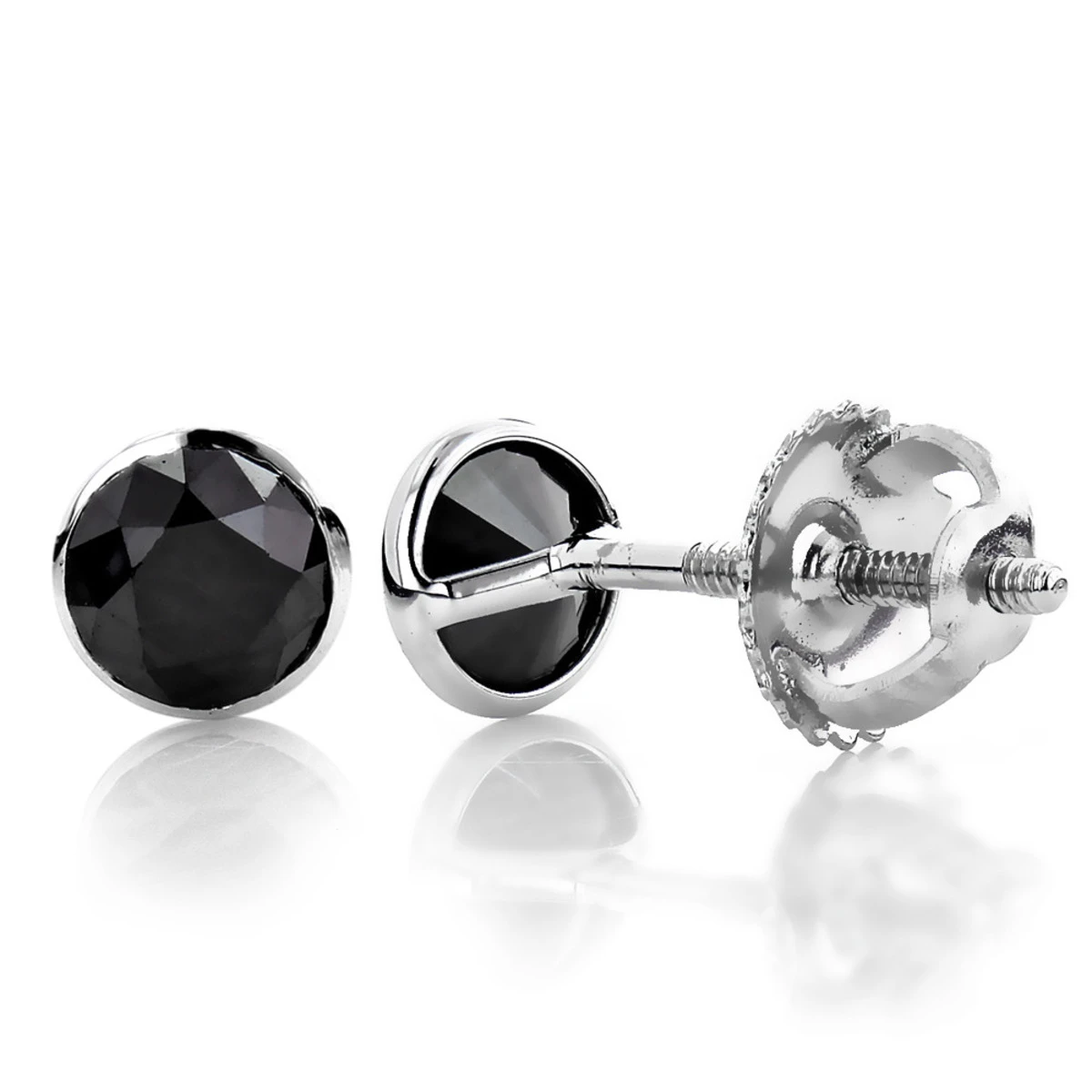 14K White Gold Round Black Diamond Stud Earrings Bezel 1/2ct 1 14K White Gold Round Black Diamond Stud Earrings Bezel 1/2ct