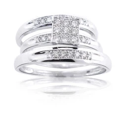 14K White Gold Round Diamond Bridal Ring Set 0.60ct