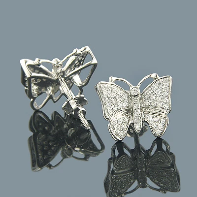 14K White Gold Round Diamond Butterfly Earrings For Women 0.50ct 1 14K White Gold Round Diamond Butterfly Earrings For Women 0.50ct
