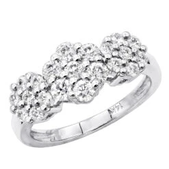 14K White Gold Round Diamond Cluster Ring Flower 0.78ct