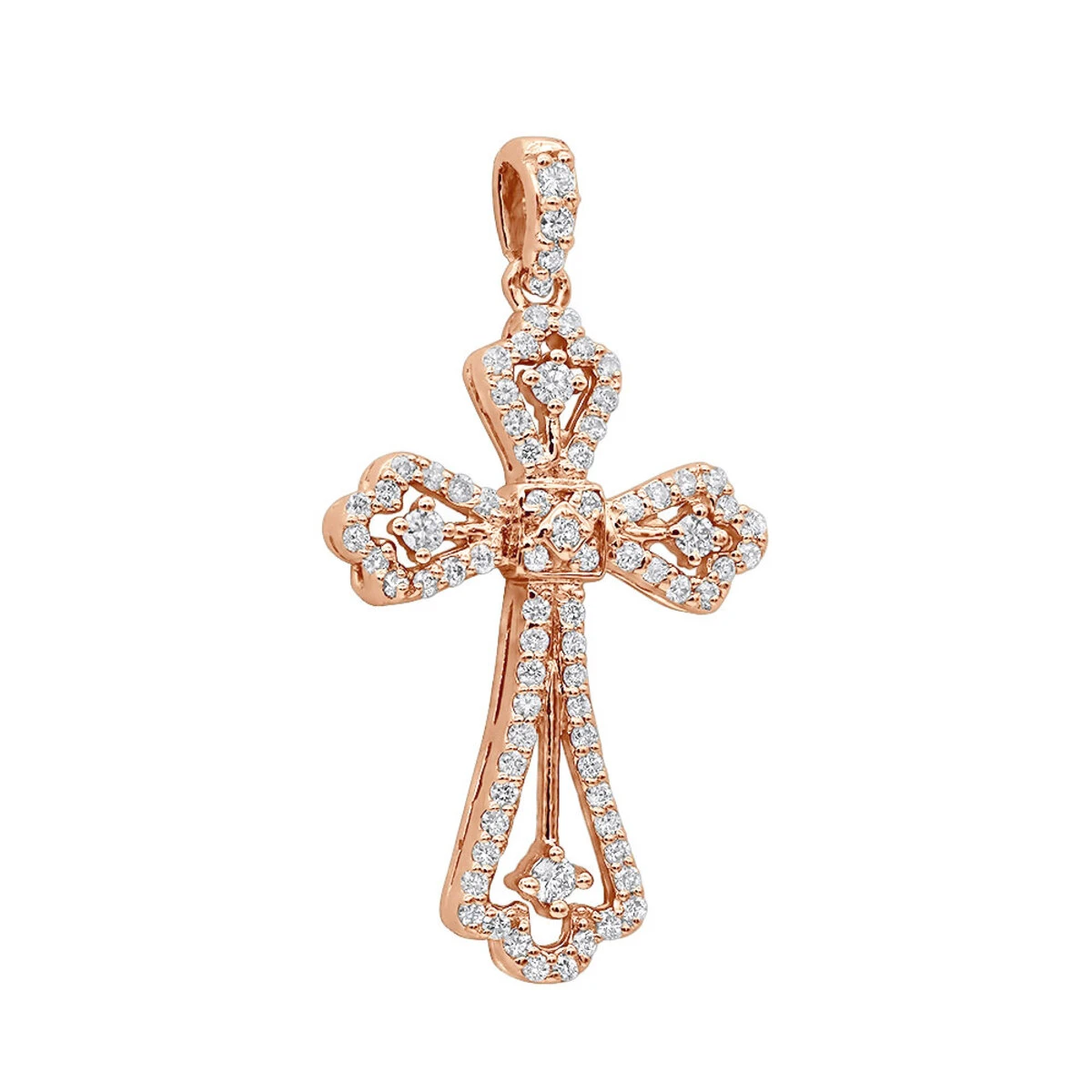 14K White Gold Round Diamond Cross Necklace 0.70ct 3 14K White Gold Round Diamond Cross Necklace 0.70ct - Image 3
