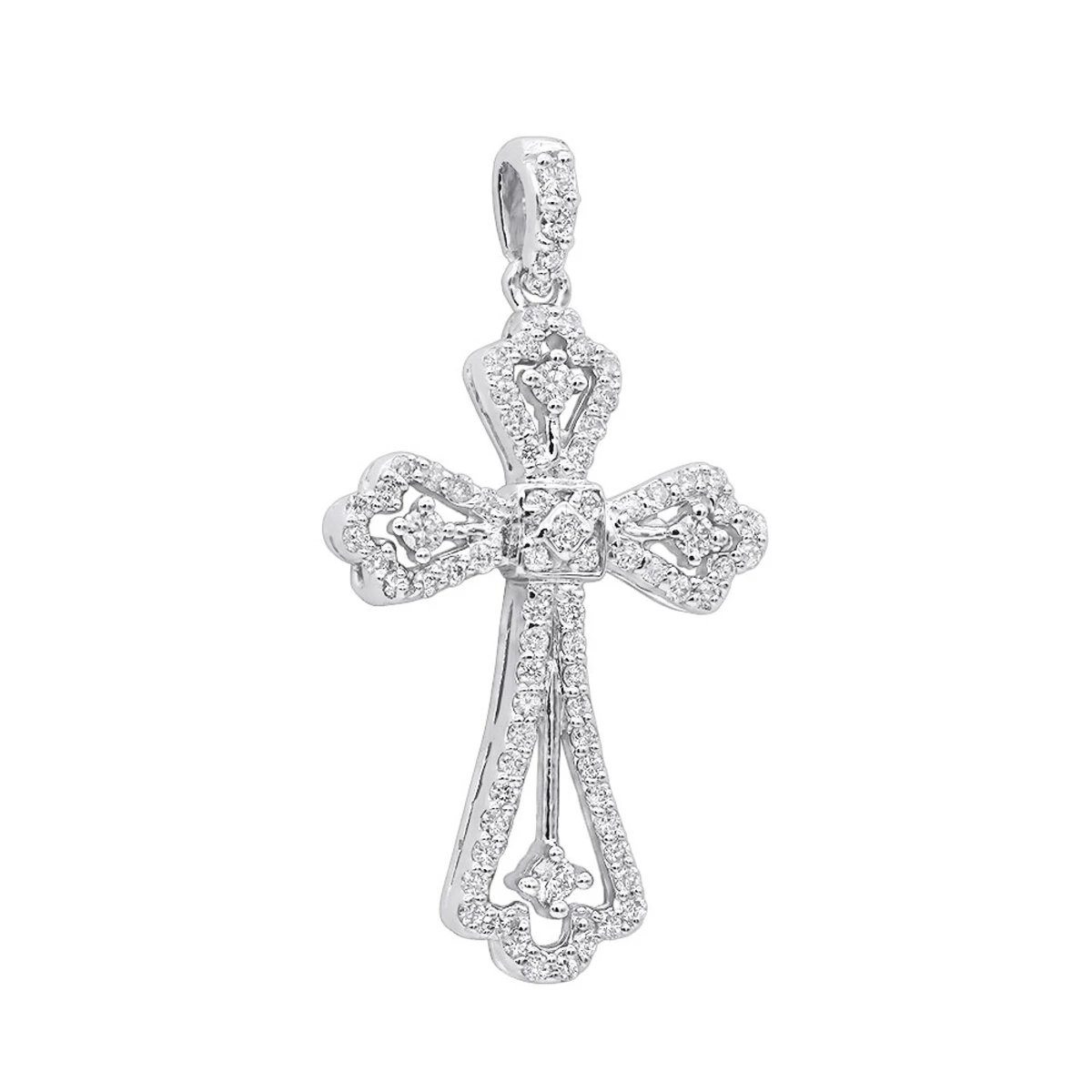 14K White Gold Round Diamond Cross Necklace 0.70ct 1 14K White Gold Round Diamond Cross Necklace 0.70ct