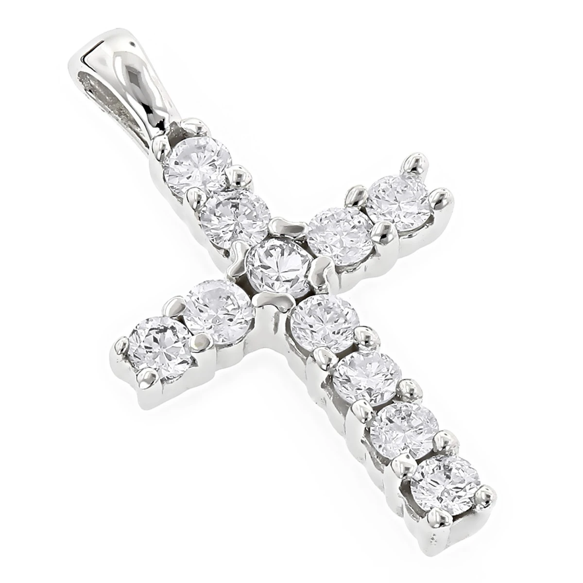 14K White Gold Round Diamond Cross Pendant 0.33ct 10mm 1 14K White Gold Round Diamond Cross Pendant 0.33ct 10mm