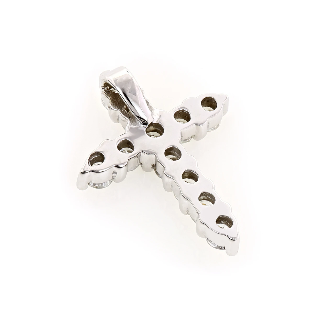 Small 14K White Gold Round Diamond Cross Pendant For Women 1 Carat 4 Small 14K White Gold Round Diamond Cross Pendant For Women 1 Carat - Image 4