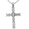 14K White Gold Round Diamond Cross Pendant 1.32ct 11 Diamonds