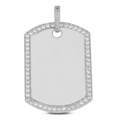 14K White Gold Round Diamond Dog Tag Pendant 1.36ct