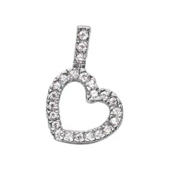 14K White Gold Round Diamond Floating Heart Pendant 0.58ct