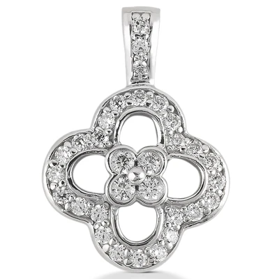 14K White Gold Round Diamond Floral Pendant 0.52ct 1 14K White Gold Round Diamond Floral Pendant 0.52ct