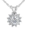 14K White Gold Round Diamond Flower Pendant 0.48ct