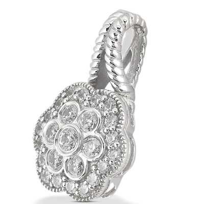 14K White Gold Round Diamond Flower Pendant 0.50ct 12.4mm 2 14K White Gold Round Diamond Flower Pendant 0.50ct 12.4mm - Image 2