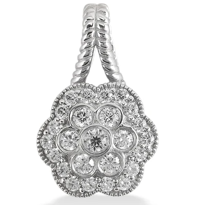 14K White Gold Round Diamond Flower Pendant 0.50ct 12.4mm 1 14K White Gold Round Diamond Flower Pendant 0.50ct 12.4mm
