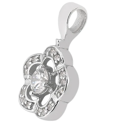 14K White Gold Round Diamond Flower Pendant 0.50ct 13mm 2 14K White Gold Round Diamond Flower Pendant 0.50ct 13mm - Image 2