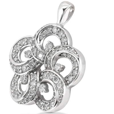 14K White Gold Round Diamond Flower Pendant 0.55ct 18.2mm 2 14K White Gold Round Diamond Flower Pendant 0.55ct 18.2mm - Image 2