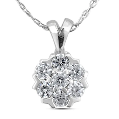 14K White Gold Round Diamond Flower Pendant 0.70ct 10mm 1 14K White Gold Round Diamond Flower Pendant 0.70ct 10mm