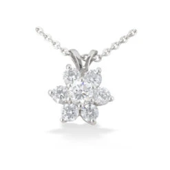 14K White Gold Round Diamond Flower Pendant 0.80ct