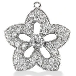 14K White Gold Round Diamond Flower Pendant 0.83ct