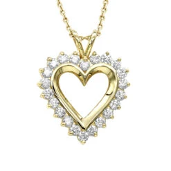 14K Yellow Gold Round Diamond Heart Necklace 1.76ct