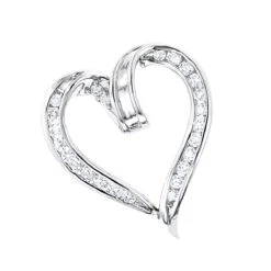 Round Diamonds Designer Heart Pendant 0.62ct 14K White Gold