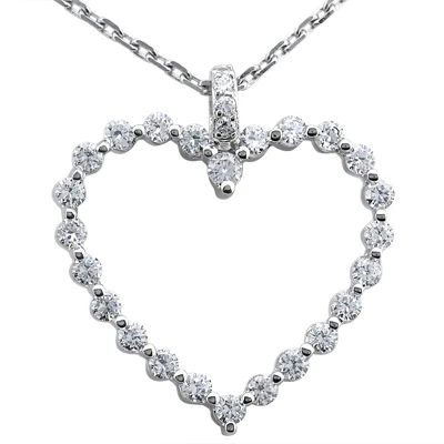 Large 14K White Gold Round Diamond Heart Pendant 0.78ct 1 Large 14K White Gold Round Diamond Heart Pendant 0.78ct